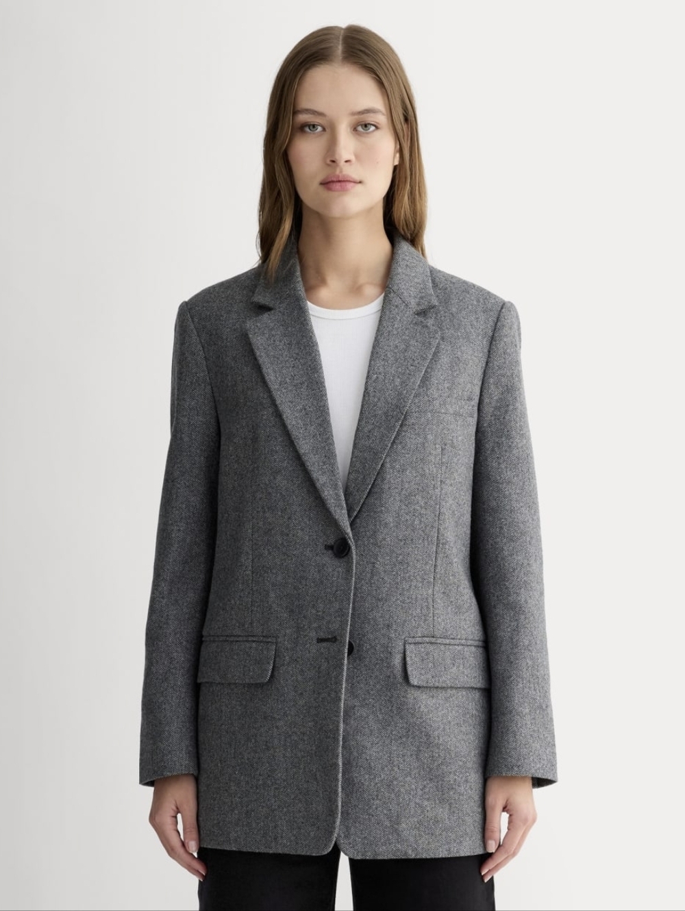 Everlane The Oversized Blazer Size 10 In Wool Gray Herringbone Women's Jacket